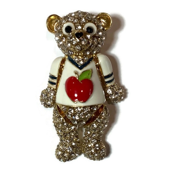 Gold-Tone Crystal Bear Apple Brooch - Picture 2 of 10